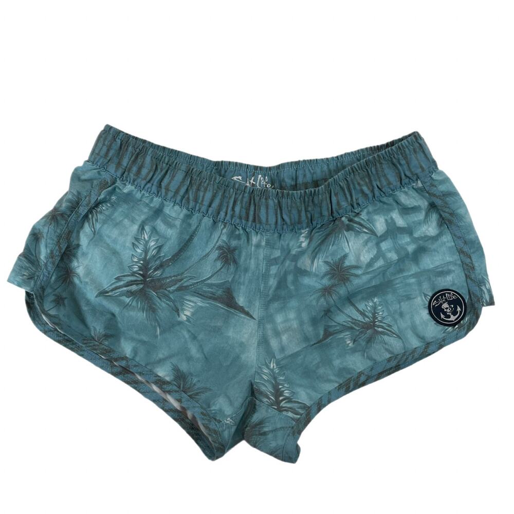 Salt Life Live Salty Women's Large Palm Tree Tropical Board Shorts Blue Swim